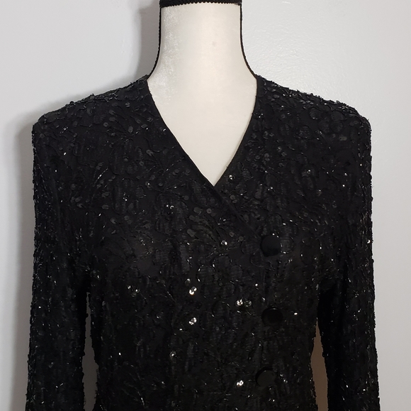 GIORGIO ARMANI black floral sequins jacket SZ 42 - Picture 2 of 10